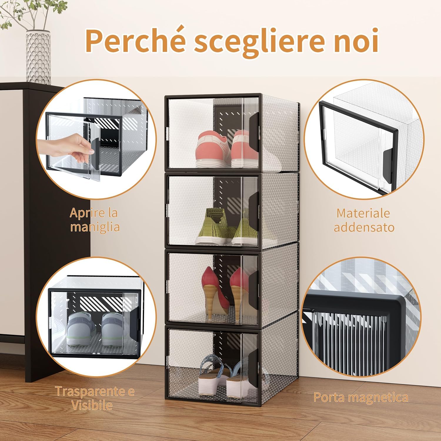 MYHMCT Boîtes à Chaussures Transparentes Empilables - Lot De 12 Avec Porte Magnétique, Jusqu’à Pointure 46