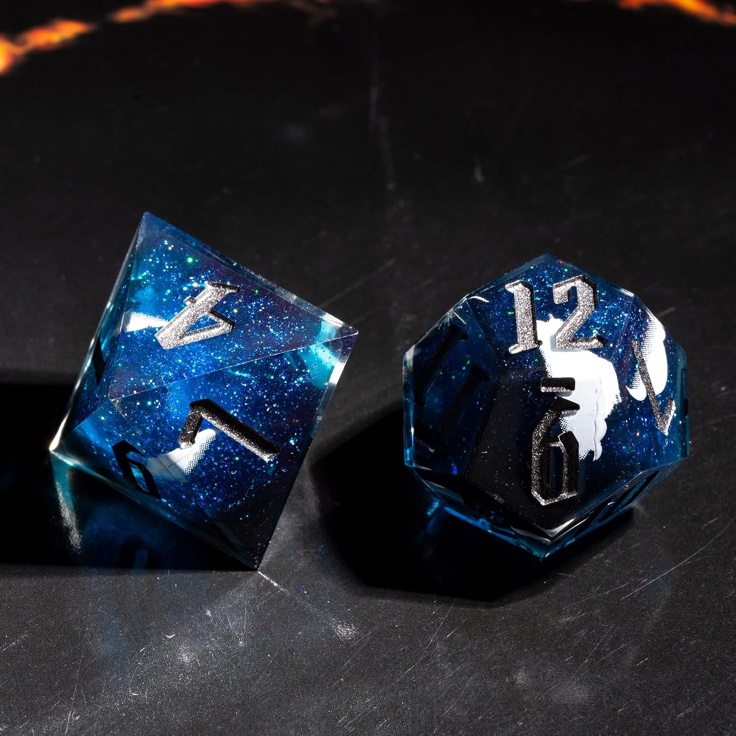 Cusdie 7-Piece Sharp Edges DND Dice Set - Starry Night Stickers Inside - Perfect for Tabletop RPGs and Board Games