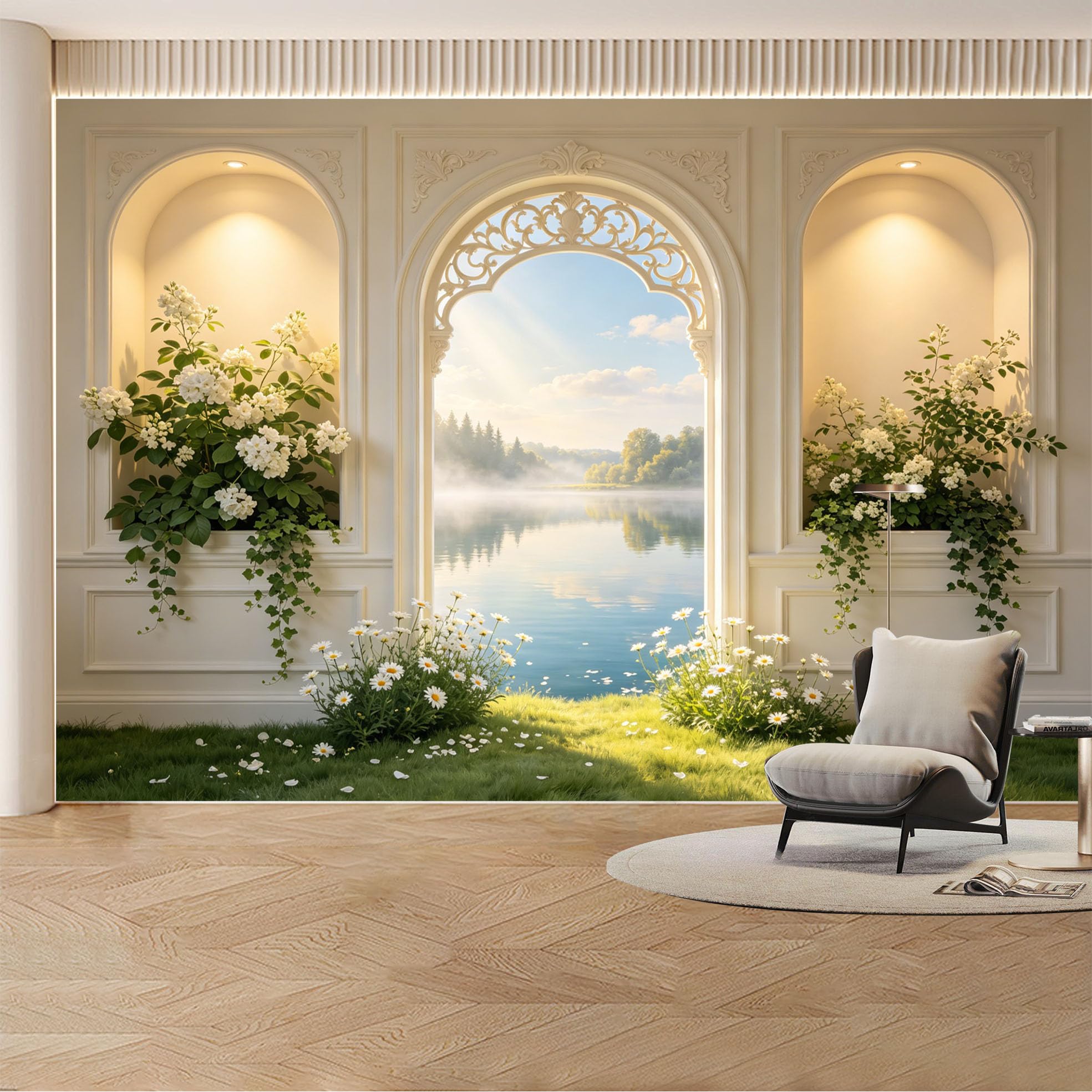 Kayorowalls Bh20260620014 Custom Wall Mural Wallpaper Lake Landscape Nature Wall Decor Large Wall Art Luxury Misty Sunrise Removable Selfadhesive Large Photo For Living Room， Bedroom， Office