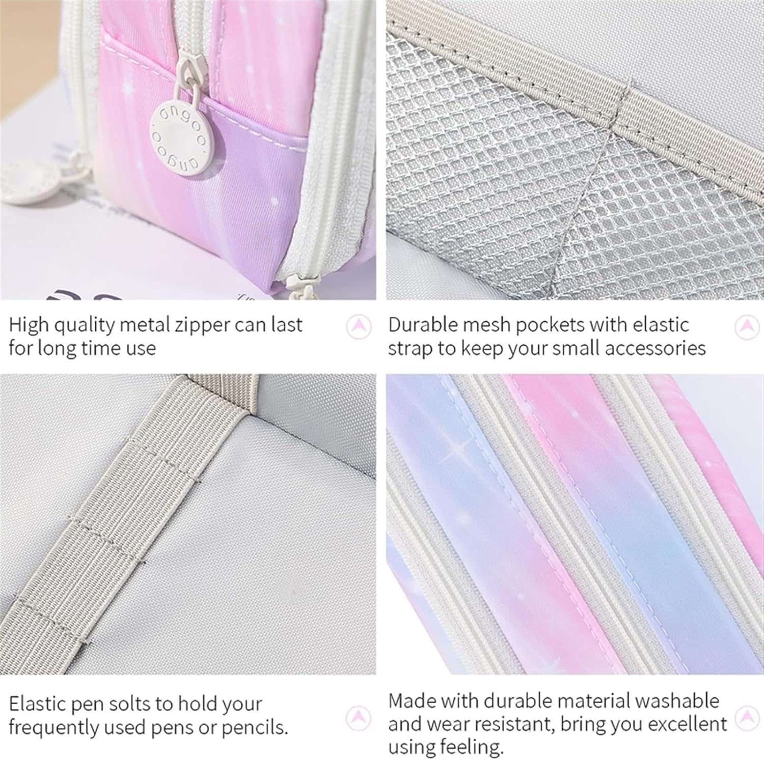 DD RETAILS 3 Compartment Rainbow Special Pencil Pouch || Large Pencil Case with Multiple Compartments || Galaxy Aesthetic Print Pencil Case for Kids & College Students (Pack of 1) (Pink) 3