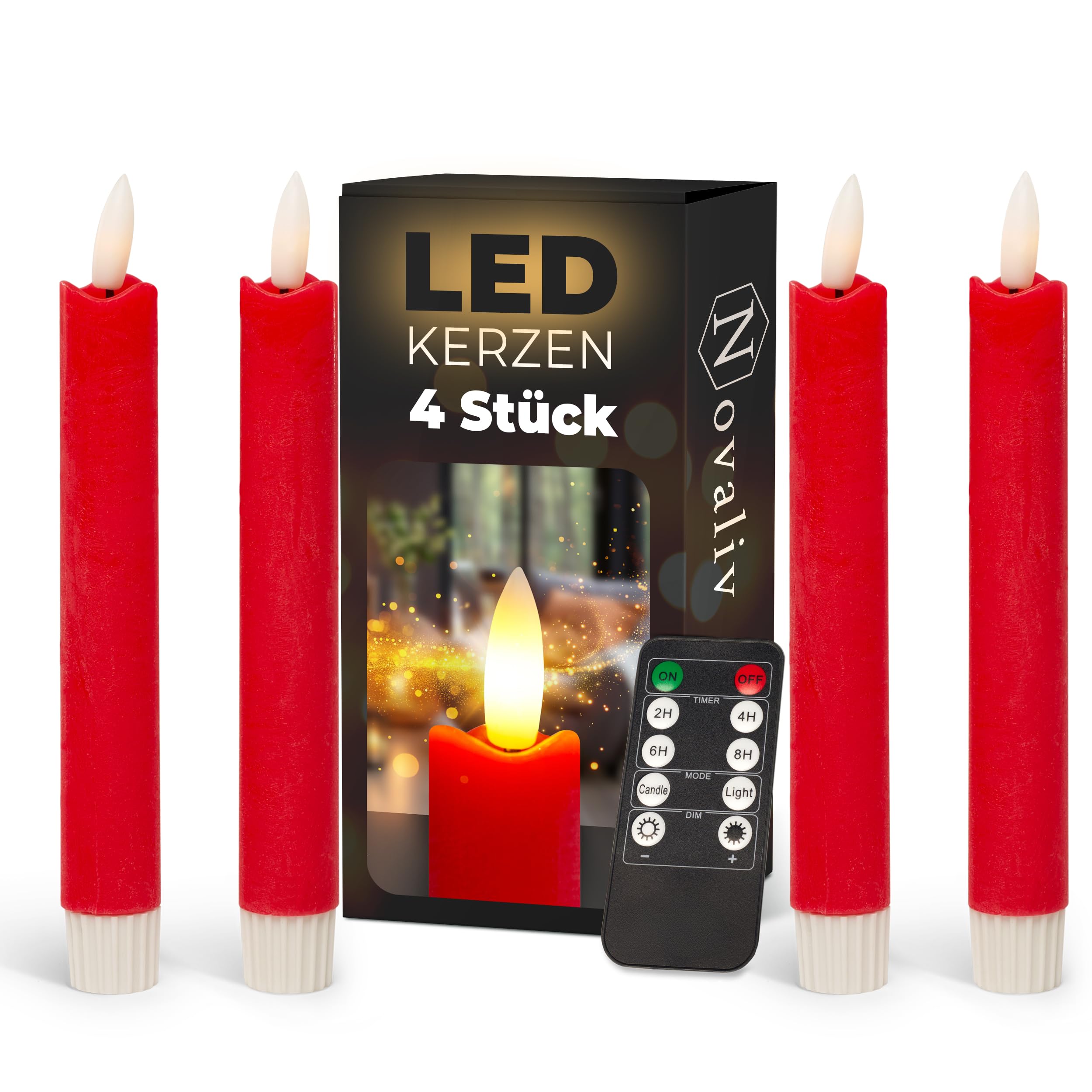 Novaliv LED staafkaars 2er Indoor met timerfunctie - 6 uur - Wit - 22 cm hoog voor 2,2 cm diameter / 2x AAA batterij noodzakelijk - LED staafkaars met beweegbare vlam