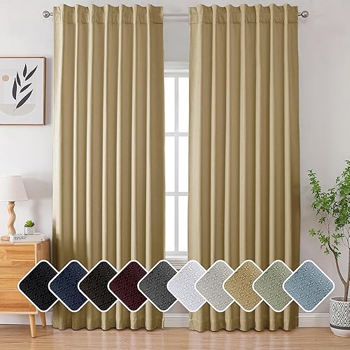 OVZME Hani - Cortinas extralargas de 108 pulgadas de largo para puertas francesassala de estar, cortinas de bloqueo de luz completa, con pestaña