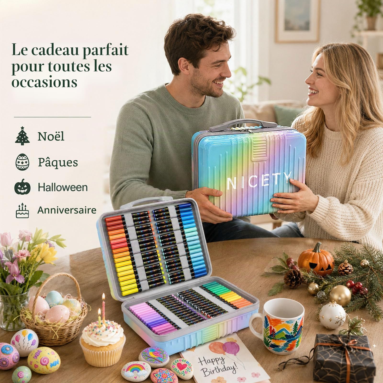 NICETY 360 Couleurs Feutres Acryliques avec Pointe 1-5mm – Acrylic Paint Marker pour Pierre, Bois, Verre, Céramique & Tissu, Marqueur Acrylique pour Surfaces Multiples, Imperméable & Non Toxique