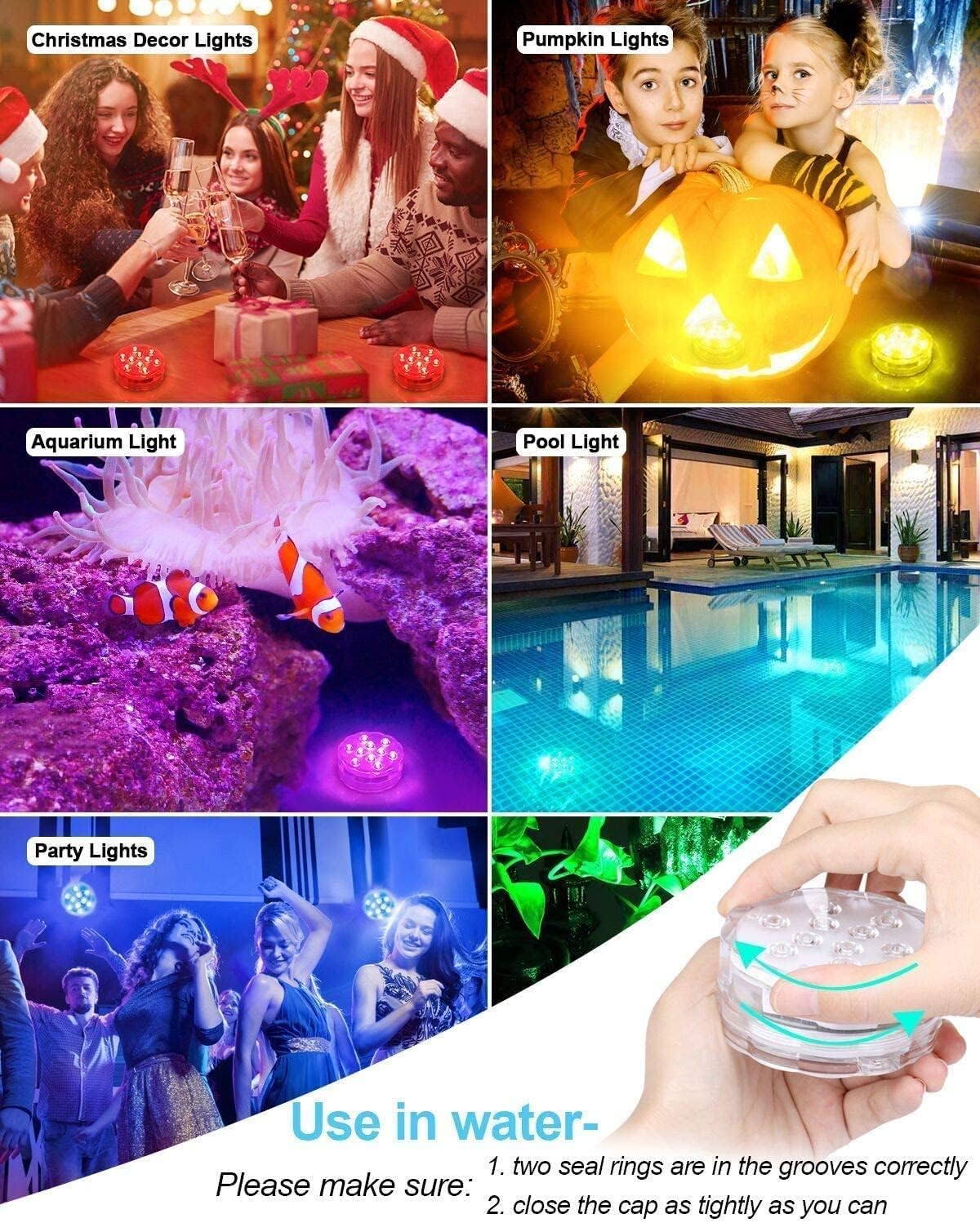 Submersible LED Lights 2 Packs, Underwater Pool Lights for Above Ground Pools, RGB Color Changing LED Pool Lights with Suction Cups Remote, IP68 Waterproof Battery Operated Above Ground Pook Lights