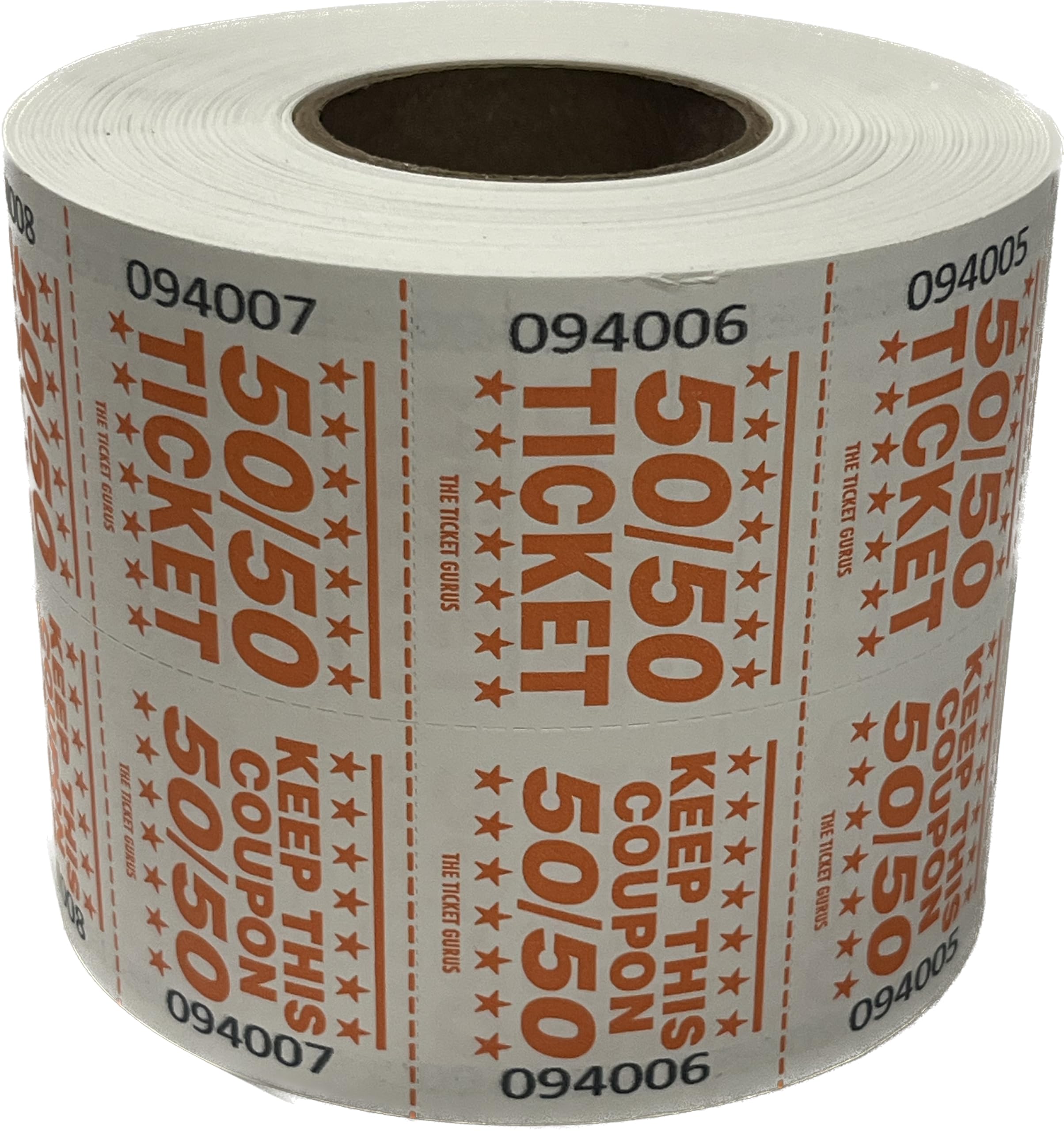 The Ticket Gurus 50/50 Marquee Raffle Tickets - 1000/Roll Easy Read Series (Orange)