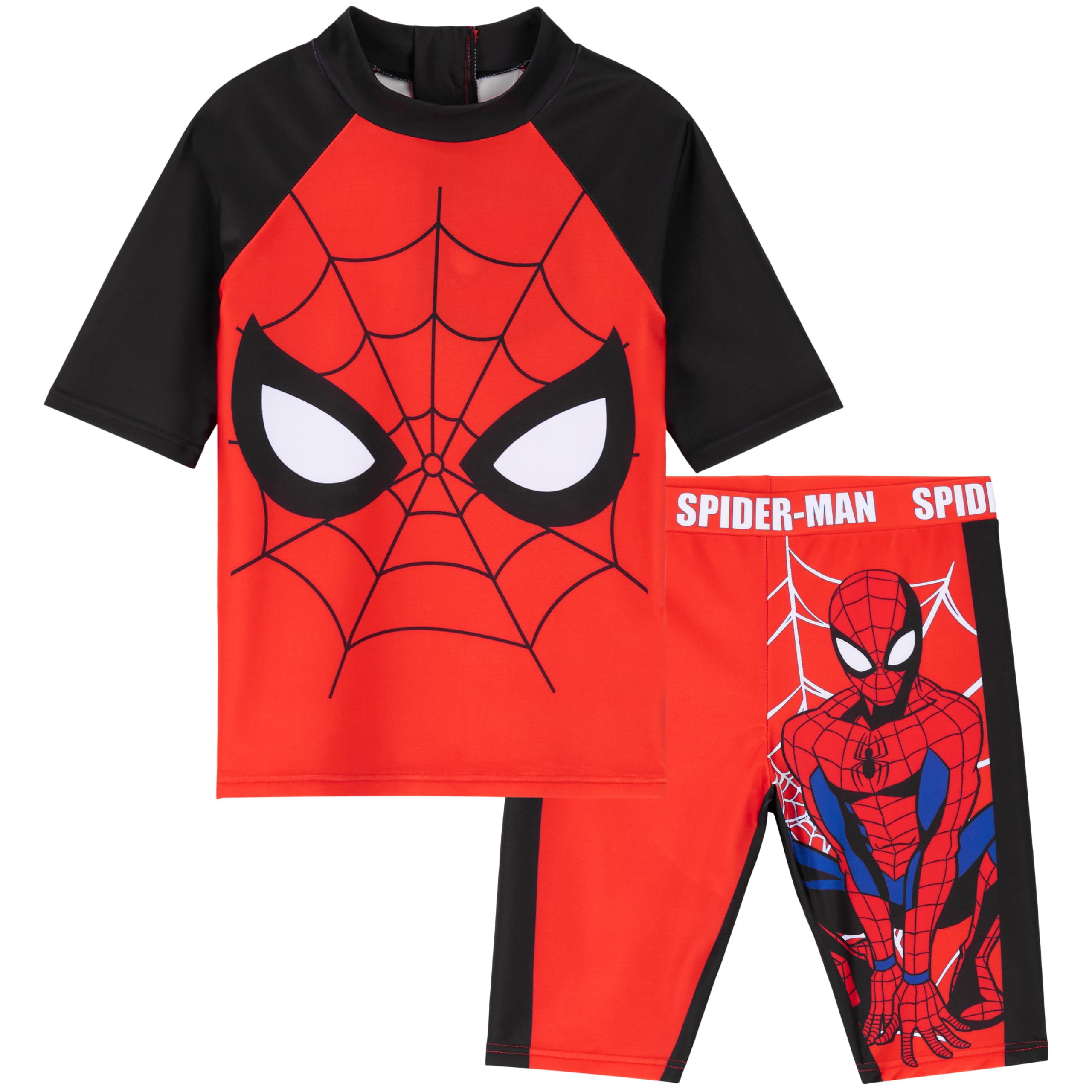 Marvel Spiderman Rash Guard Set, Summer Vacation Essentials for Kids, Childrens Swimwear Full Body Beachwear
