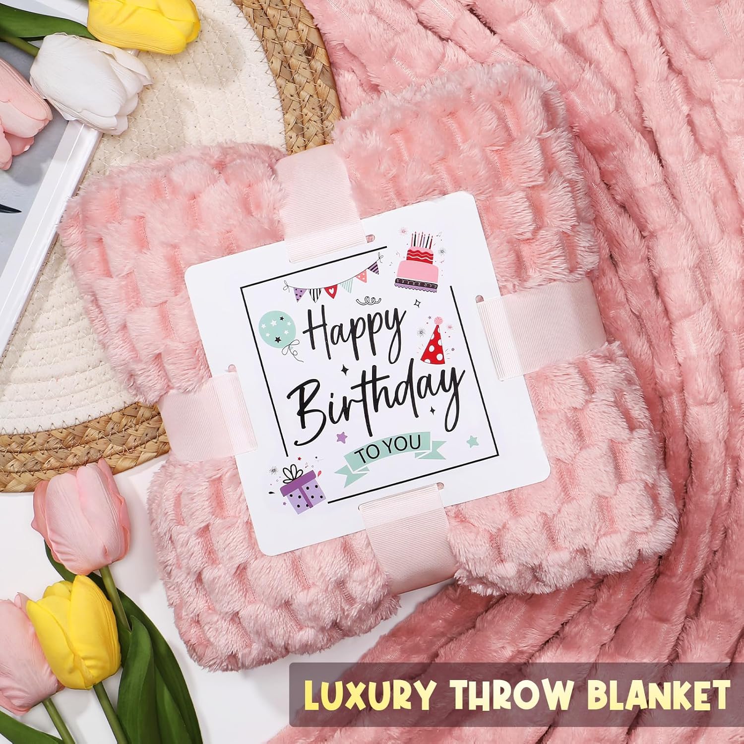 Birthday Gifts for Women Friendship, Unique Happy Birthday Gifts Basket for Mom Her Best Friend Sister Wife Girlfriend Coworker, Luxury Self Care Box Rose Relaxing Spa Gifts Set for Women with Blanket - Image 4