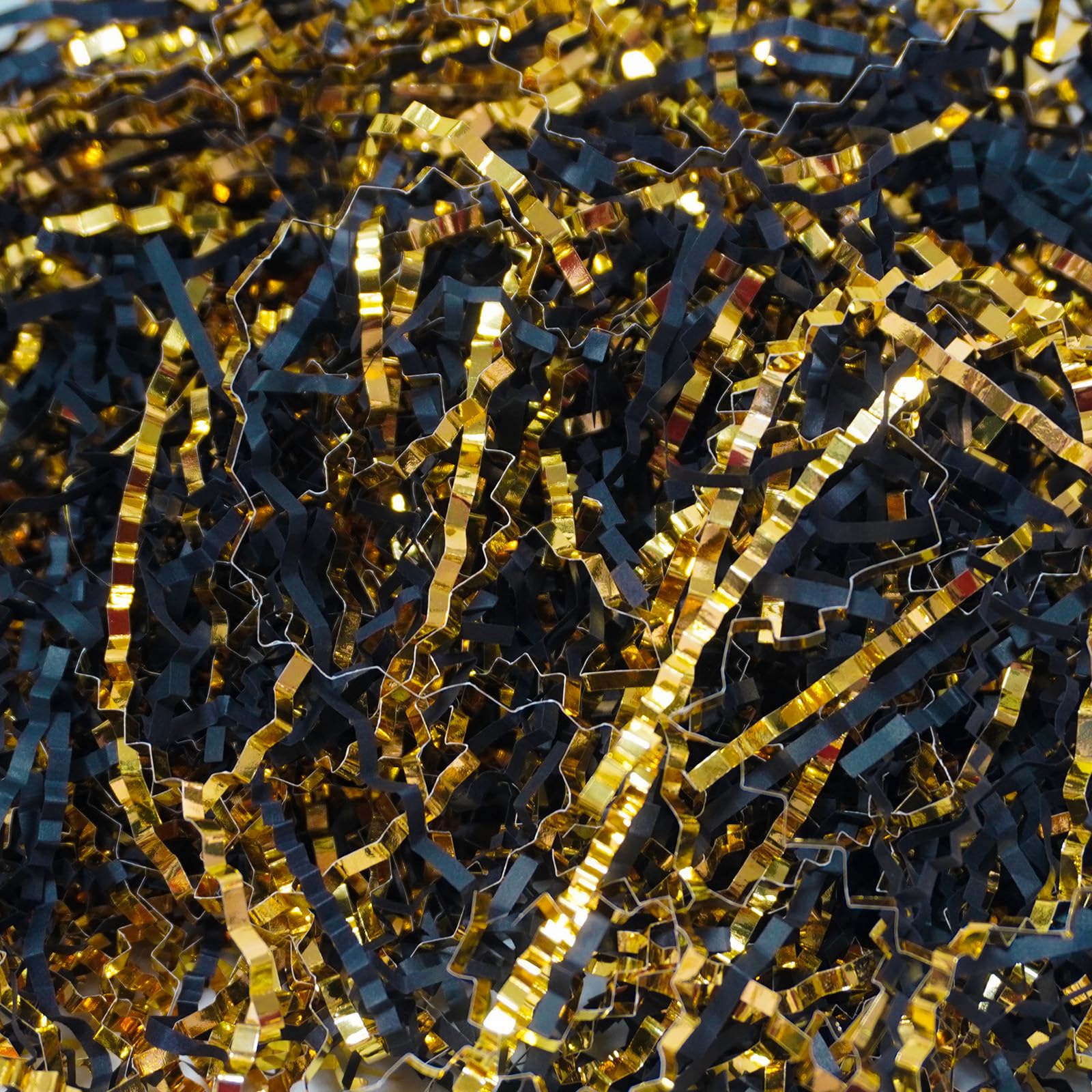 TORONTOKYO 2 LB Crinkle Cut Paper Shred Filler, Black & Gold Crinkle Paper Shredded Paper for Gift Wrapping, Basket Filling, Graduations,