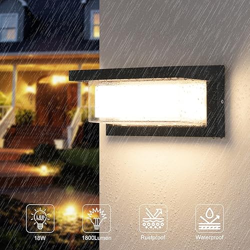 Miniatura 2 de BIRITALO Luces de porche de 18 W 3000 K para exteriores, montaje en pared, lámpara de pared para exteriores, antioxidante, IP65, impermeable, 1800