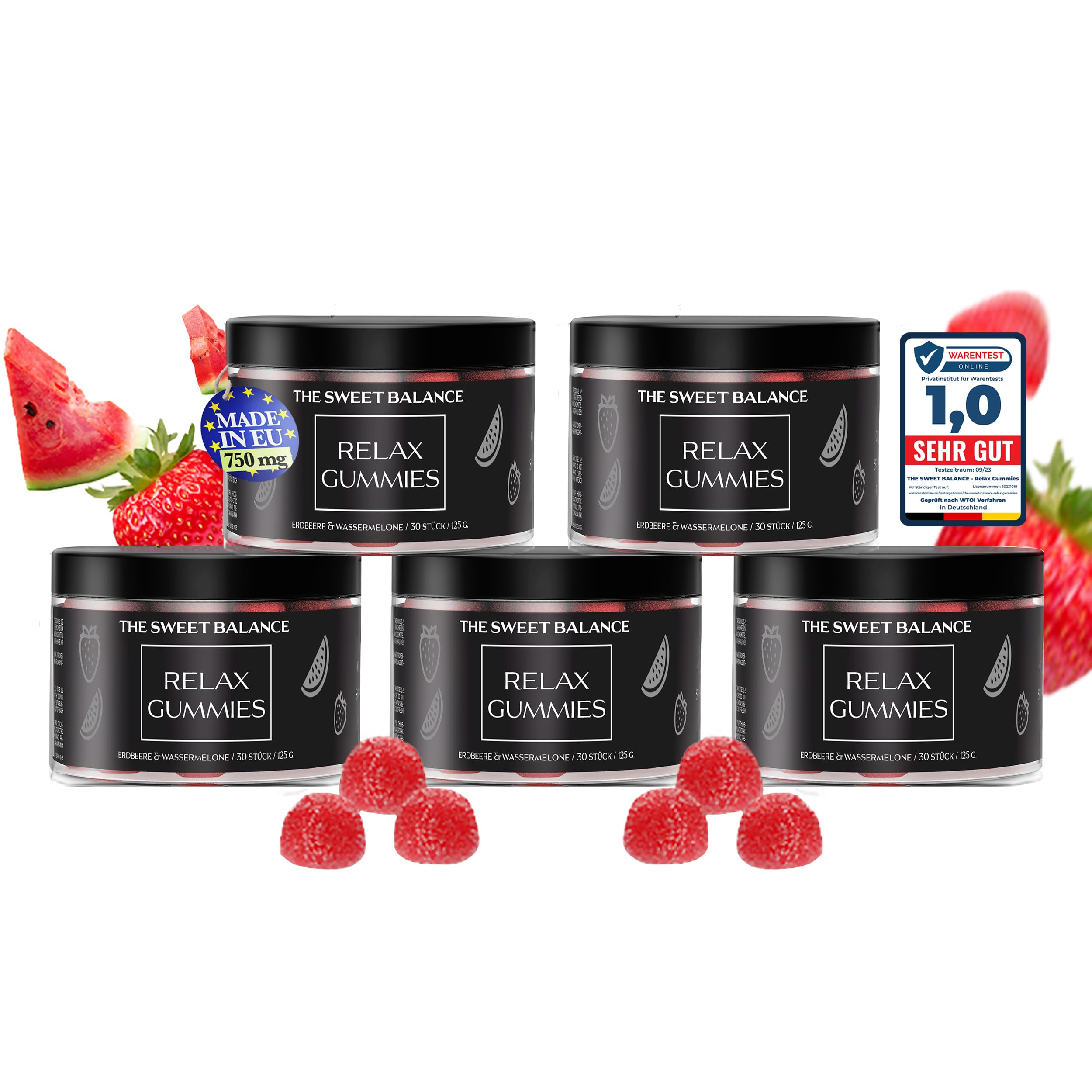 THE SWEET BALANCE - Vegane Fruchtgummis/Nahrungsergänzung für Entspannung RELAX GUMMIES 25mg - Dose mit 30 Stück als Vorrat oder zum Verschenken - für Erwachsene (5)
