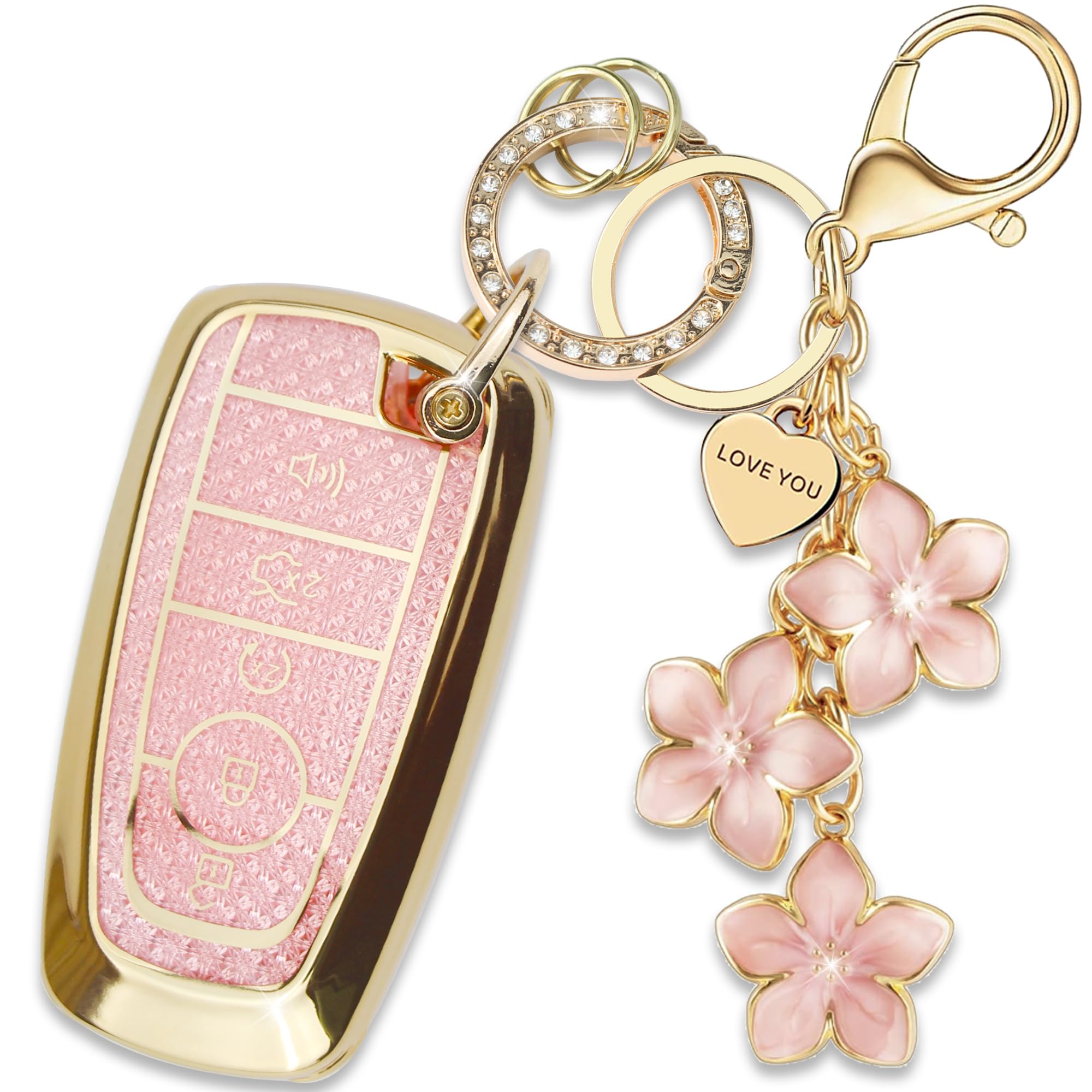 - Pink TPU Key Fob Cover with Sakura Flower Keychain Compatible with Ford Fusion Mustang F150 Edge Explorer Lincoln MKZ 2013-2017,MKC 2015-2017,MKX 2016-2017 5-Button Smart Key for Women
