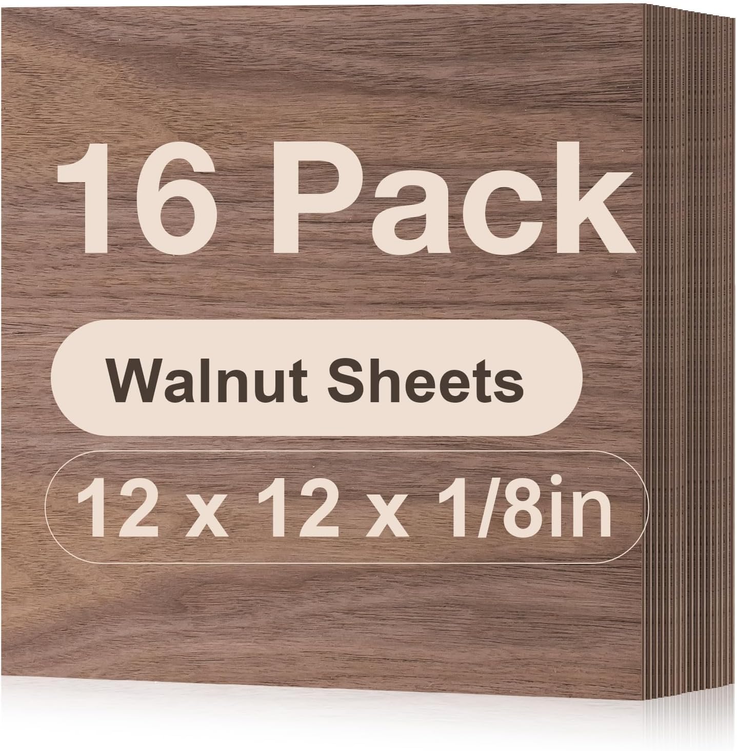 ROBOTIME 16-Pack Walnut Plywood for Laser Cutting - 12 x 12 x 1/8 Inch Laser Engraving Blanks - 3mm Wood for Laser Cutting, Engraving & Wood Burning (Pyrography) - Unfinished Wood for Crafts