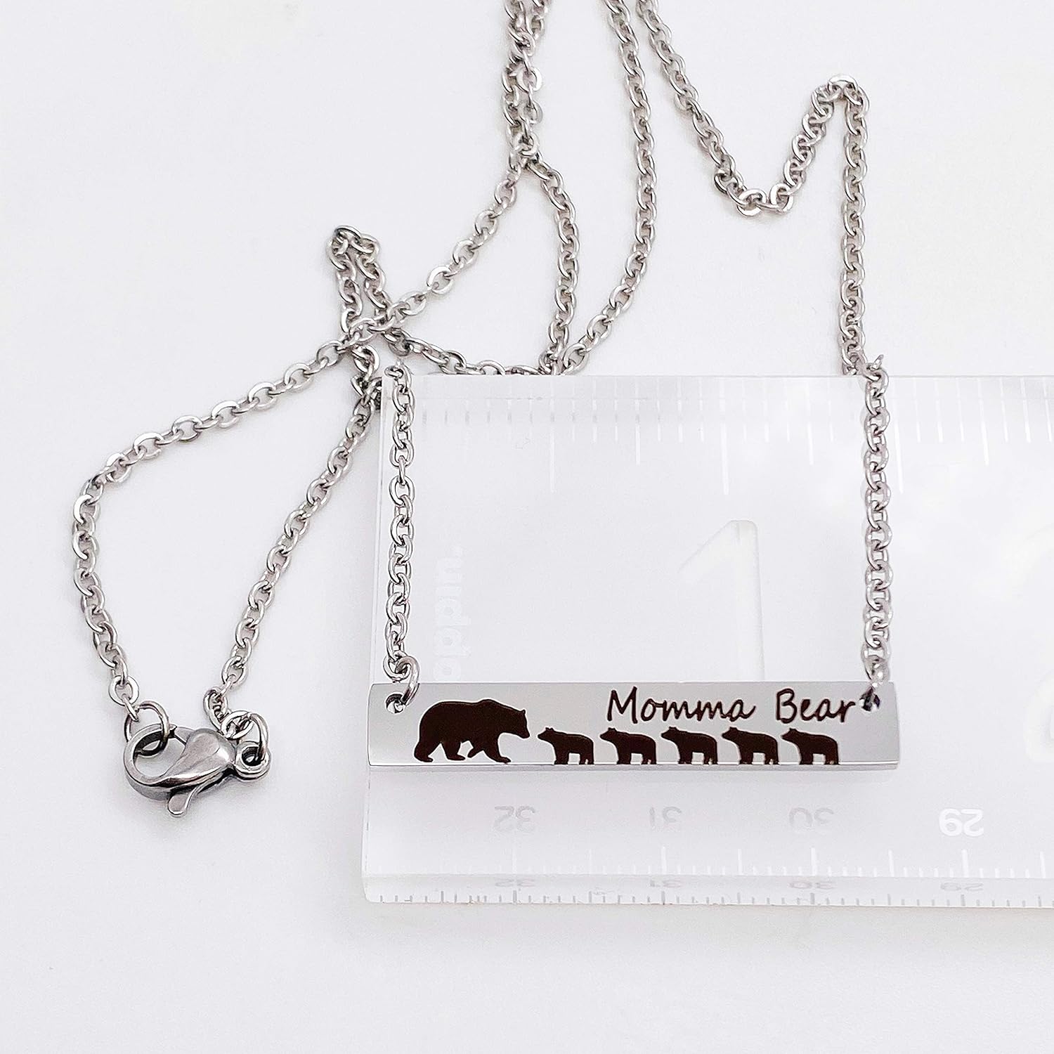 Mama Bear Jewelry for Women Horizontal Bar Necklace Gift for Mom - Choose Silver, Rose Gold or Yellow Gold in 16, 18, or 20 inch