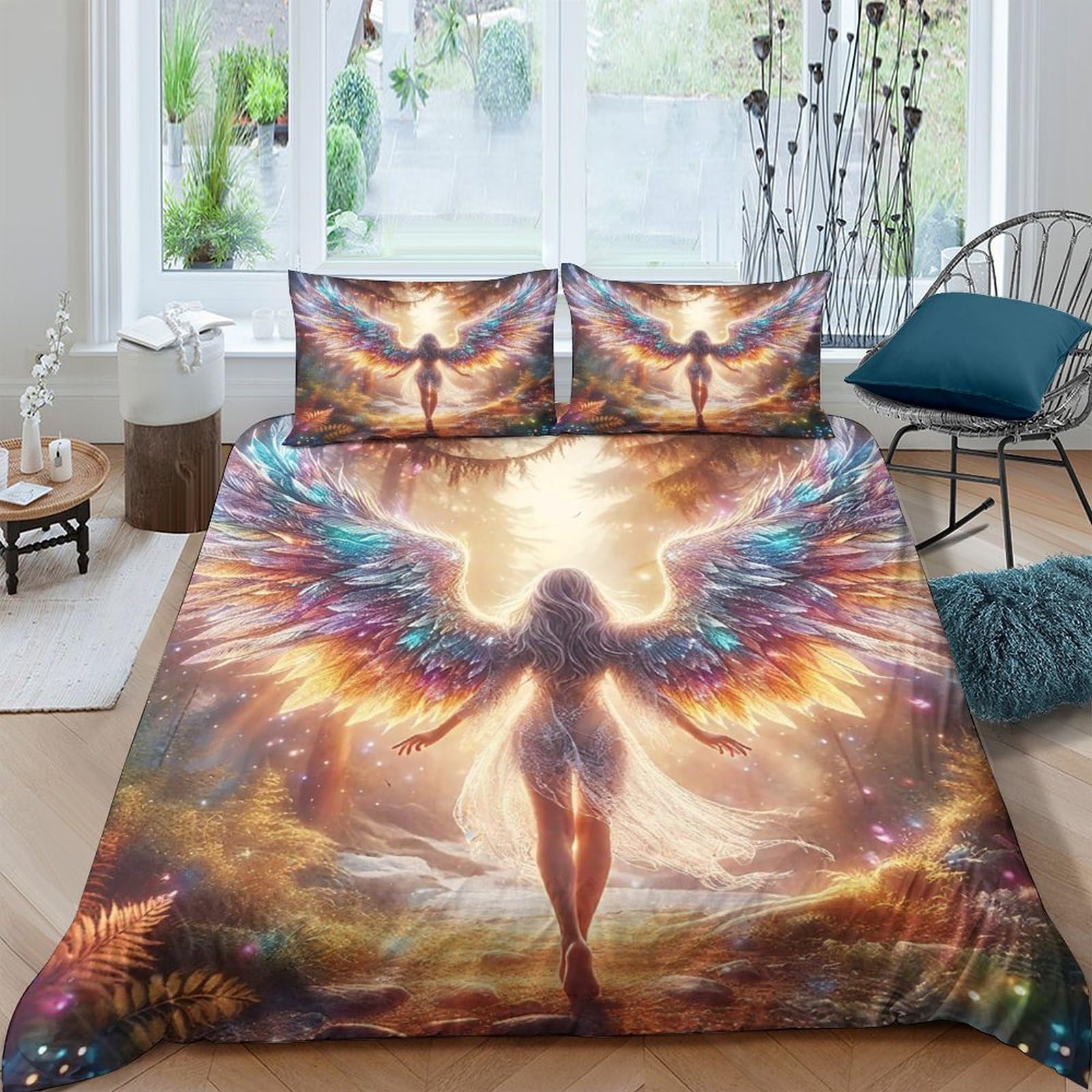 Housse de couette ailes d'ange fermeture éclair lit double 3D