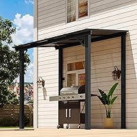 Vista 5 de Aoxun Pérgola de 8 x 5 pies para patio, cenador con techo inclinado, pérgola para parrilla grande montada en la pared, toldos resistentes