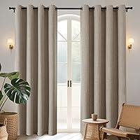 Joydeco 100% Blackout Linen Texture Curtains 52x108 Inch Grommet Top 2 Panels - Thermal Insulated Room Darkening Bedroom Drapes