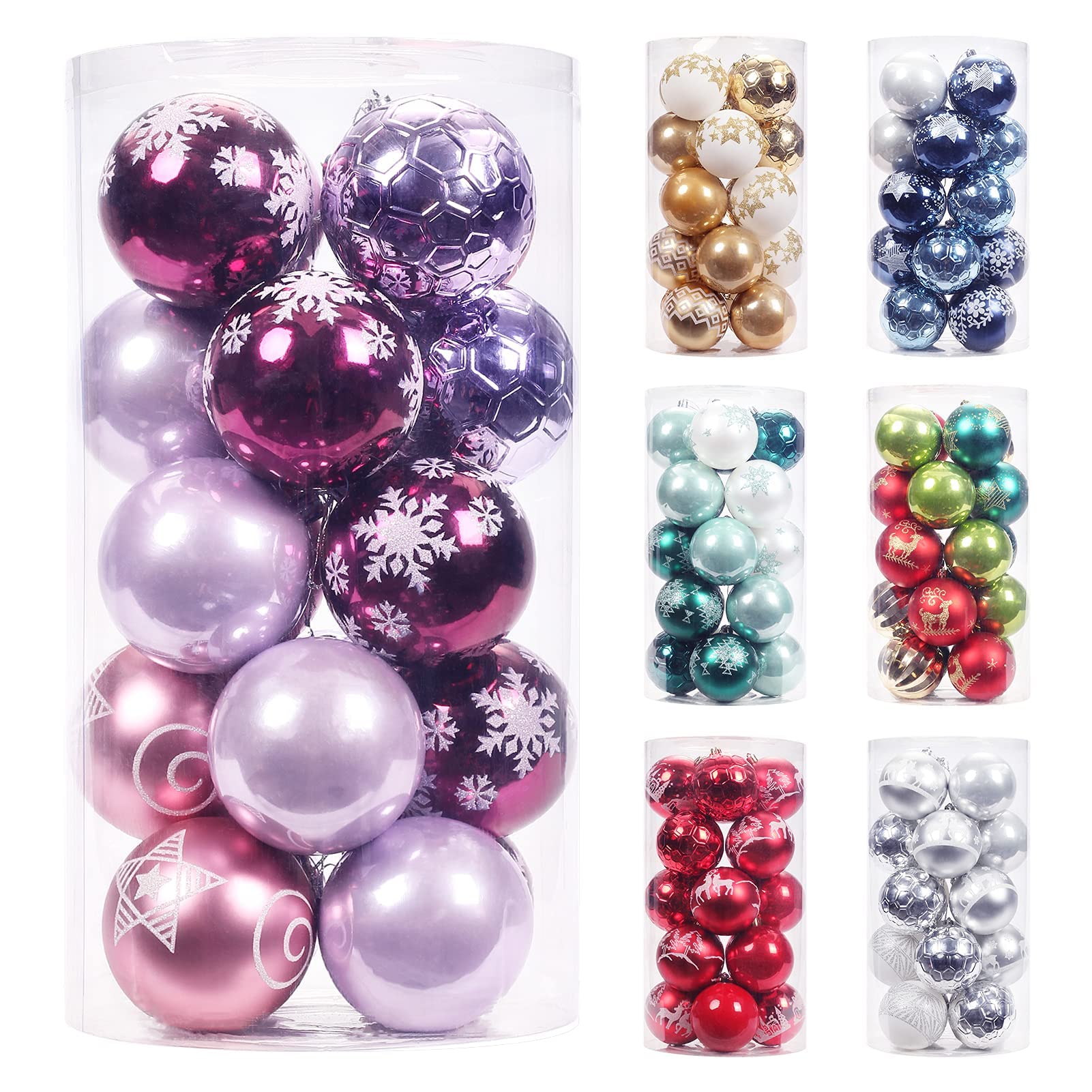 Super Holiday 20PCS Christmas Ball Ornaments Set, Shatterproof Handpainted Decoration for Xmas Tree, Home Decor for Holiday Party Birthday Wedding Anniversary Christmas- 80mm/3.14", Purple/Rose Pink.