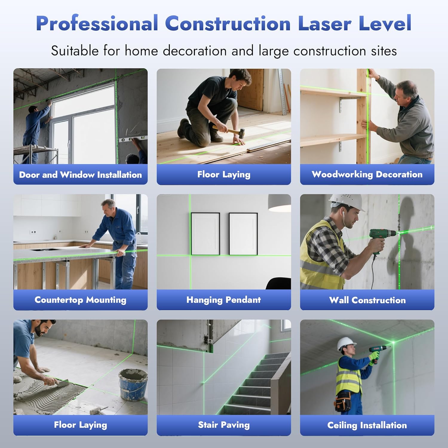 Laser Level 360 Self Leveling 4x360° High Accuracy Green Laser with Remote Control 16 Line Lazer Leveler Tool Pulse Mode Rechargeable Battery Magnetic Bracket Carry Case for Construction