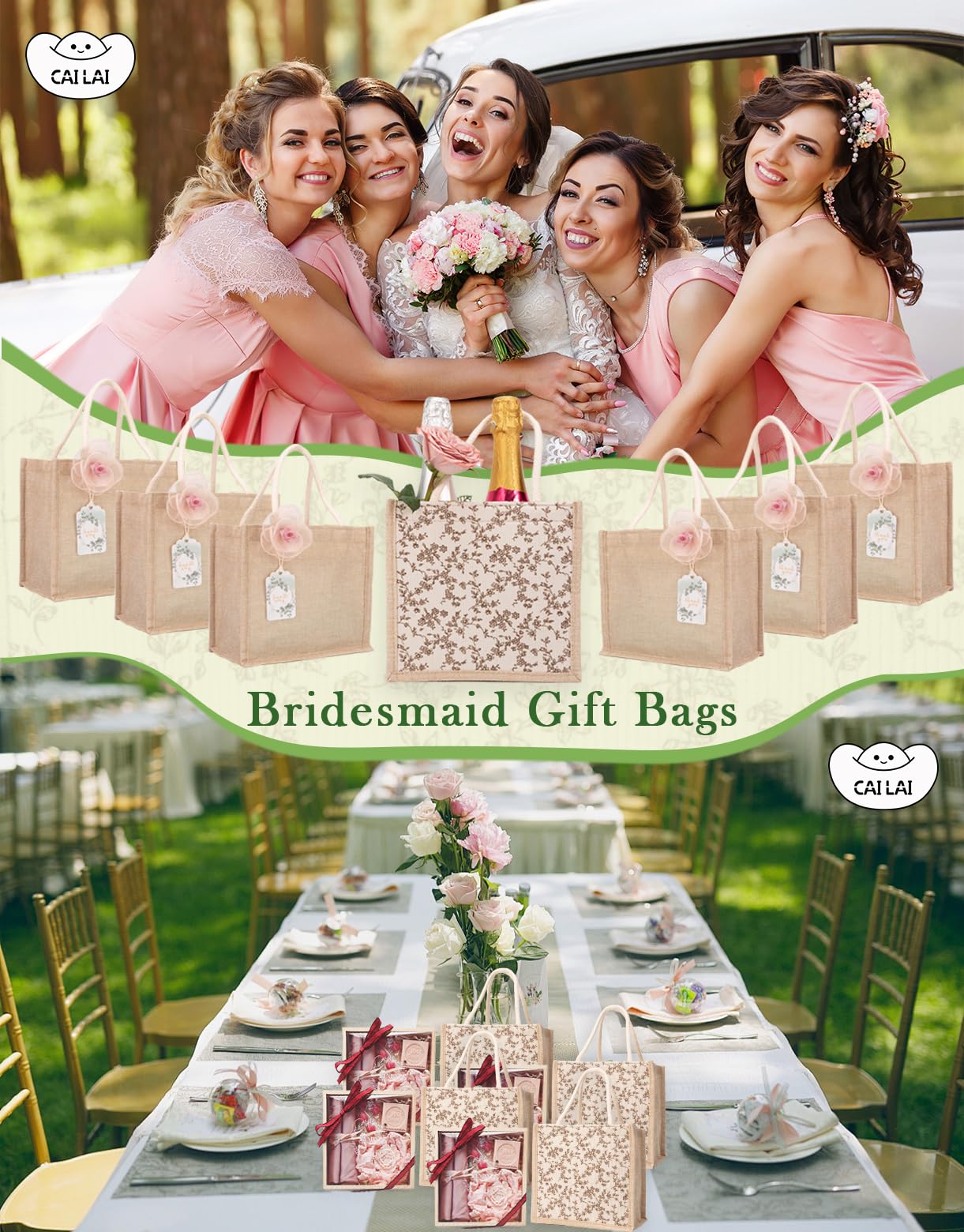 6 mini bolsas de yute de dos caras, bolsa de yute para dama de honor, bolsa de yute para boda, bolsa de arpillera con asas, dama de honor, fiesta en la playa
