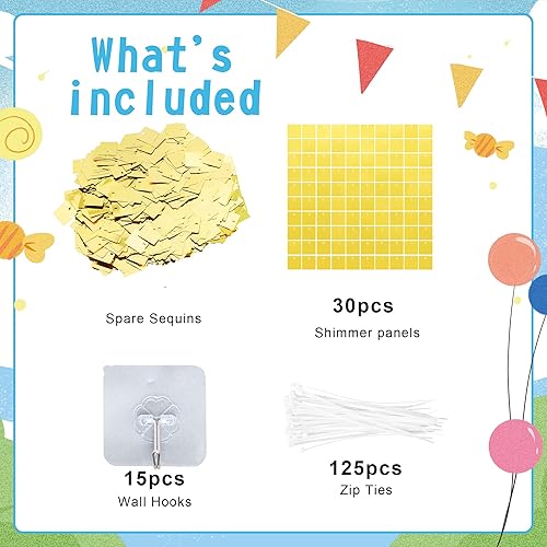 Miniatura 5 de Telón de fondo de pared brillante con lentejuelas cuadradas doradas, 30 piezas para decoración de fiesta de cumpleaños, boda