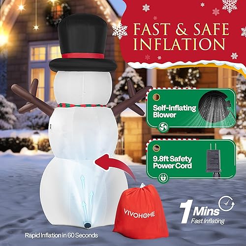 Vista 35 de VIVOHOME 6FT Christmas Inflatable Outdoor Decoration, Snowman in Vest, Navidad Blow Up Yard Decor with Built-in LED Light for Lawn, Garden, Party