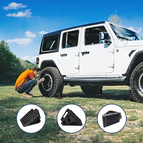 Miniatura 6 de Paquete de 4 calzones de goma sólidos y resistentes, topes de rueda de alta calidad para automóvil, remolques de viaje, RV, camión y ATV (4 piezas,