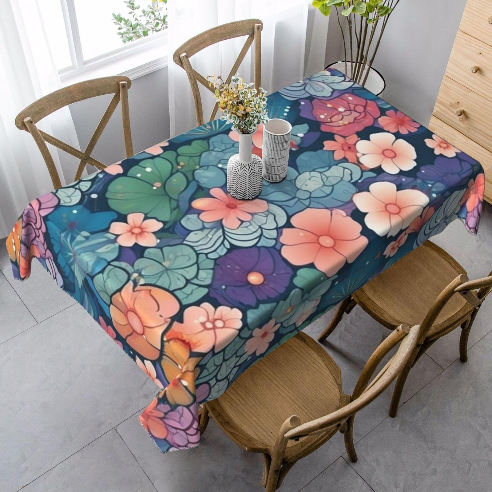 Nappe rectangulaire imperméable 140x89 motif écailles fleurs