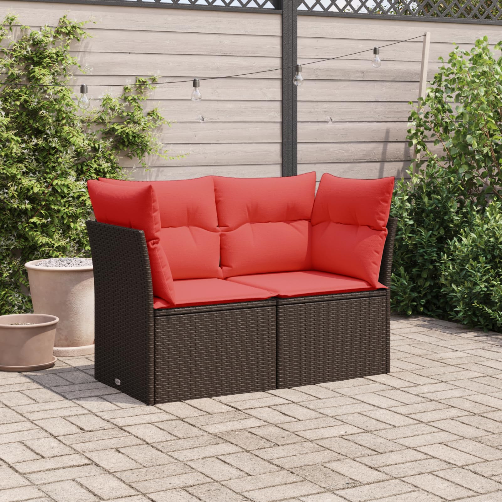 Canapé de jardin 2 places modulable en rotin synthétique marron robuste