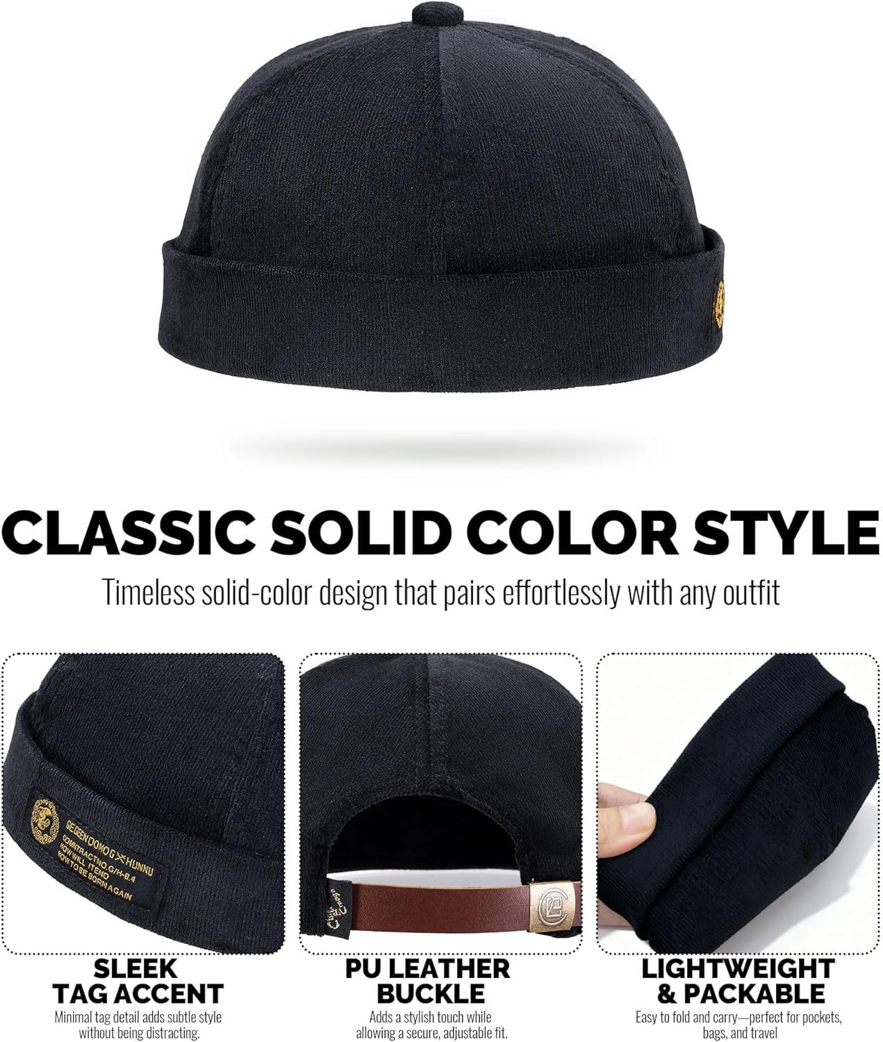 CLAPE Watch Cap Work Beanie Corduroy Docker Leon Brimless Hat Rolled Cuff Harbour Hat - Image 5
