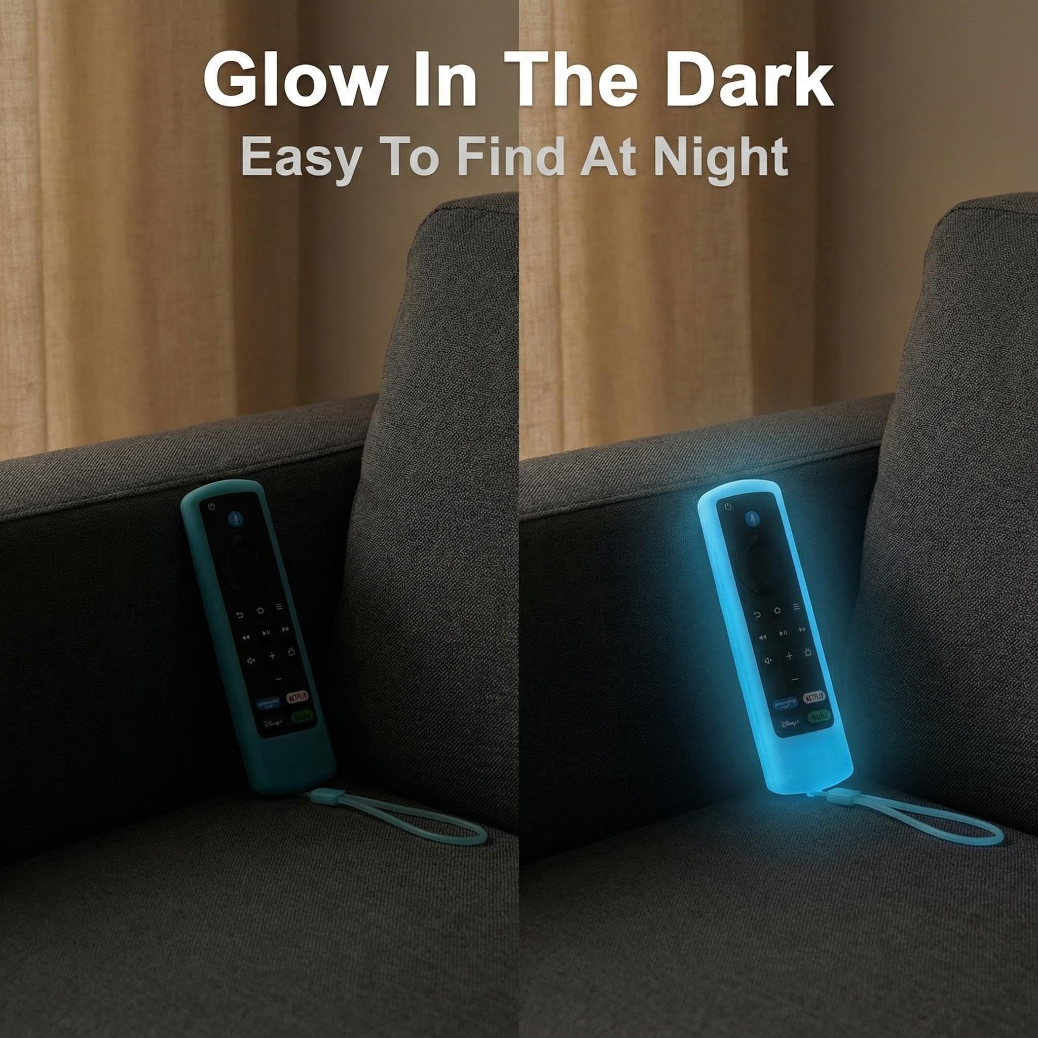 Confezione da 3 cover in silicone per telecomando Fire TV da 5,6 pollici, custodia protettiva che si illumina al buio con cordino, design con grande apertura, adatta a tutti i telecomandi