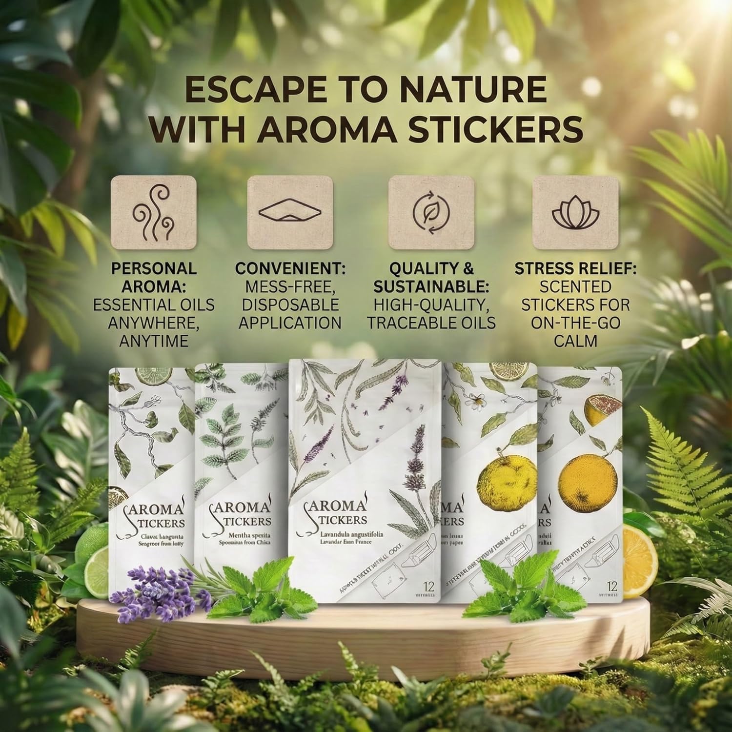 AROMA STICKERS®- (All Scents, Pack of 5) - 100% Natural Essential Oil Stickers for Face Mask & Pillow (12 Stickers/pc) -Pure Essential Oil Scented Patch/Personal Aroma/Relaxing/Refreshing