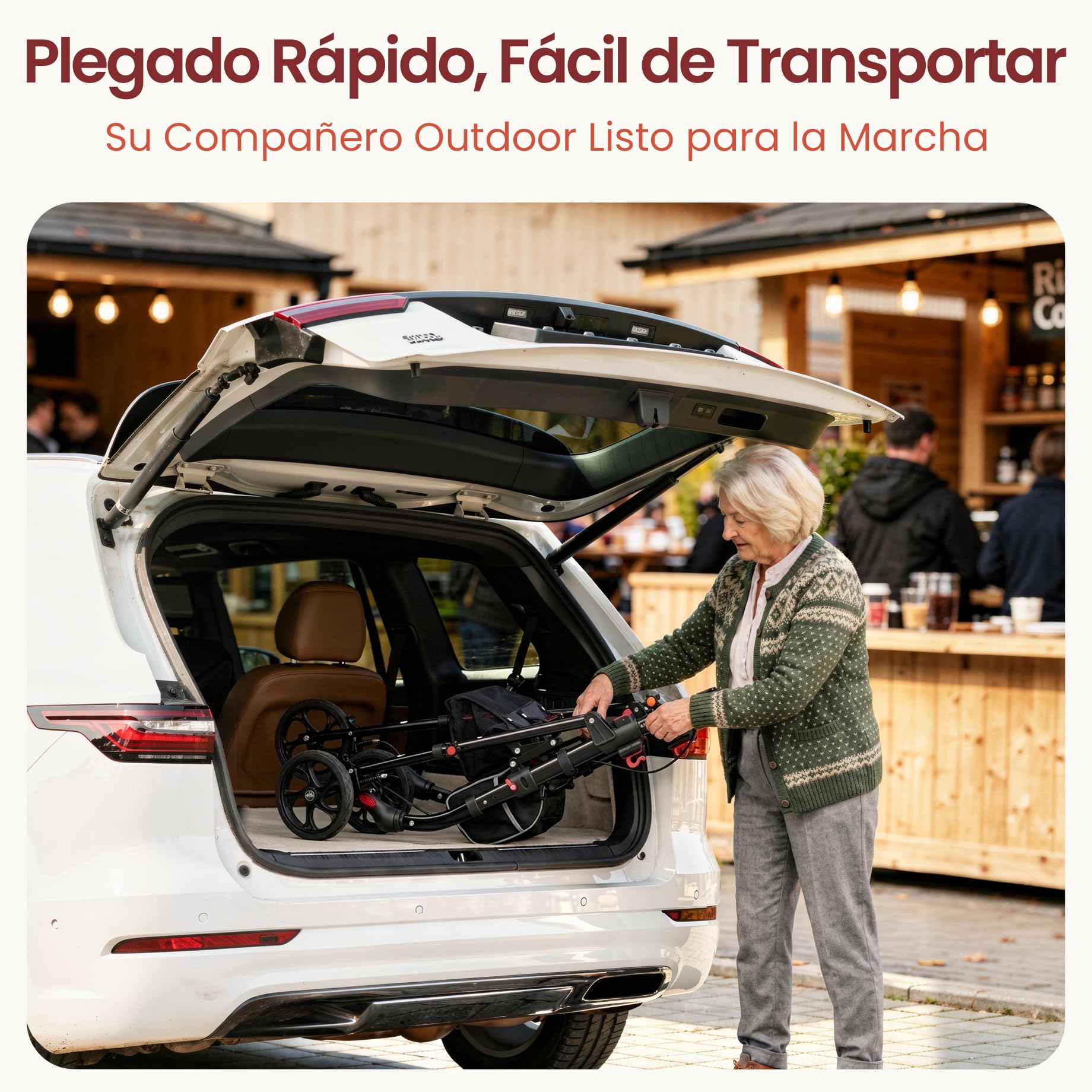 Andador con asiento y ruedas, plegable, 4 ruedas, para personas mayores y discapacitados, andador para exteriores/interiores, neumáticos todo terreno de 20 cm, mango ajustable en altura de 6