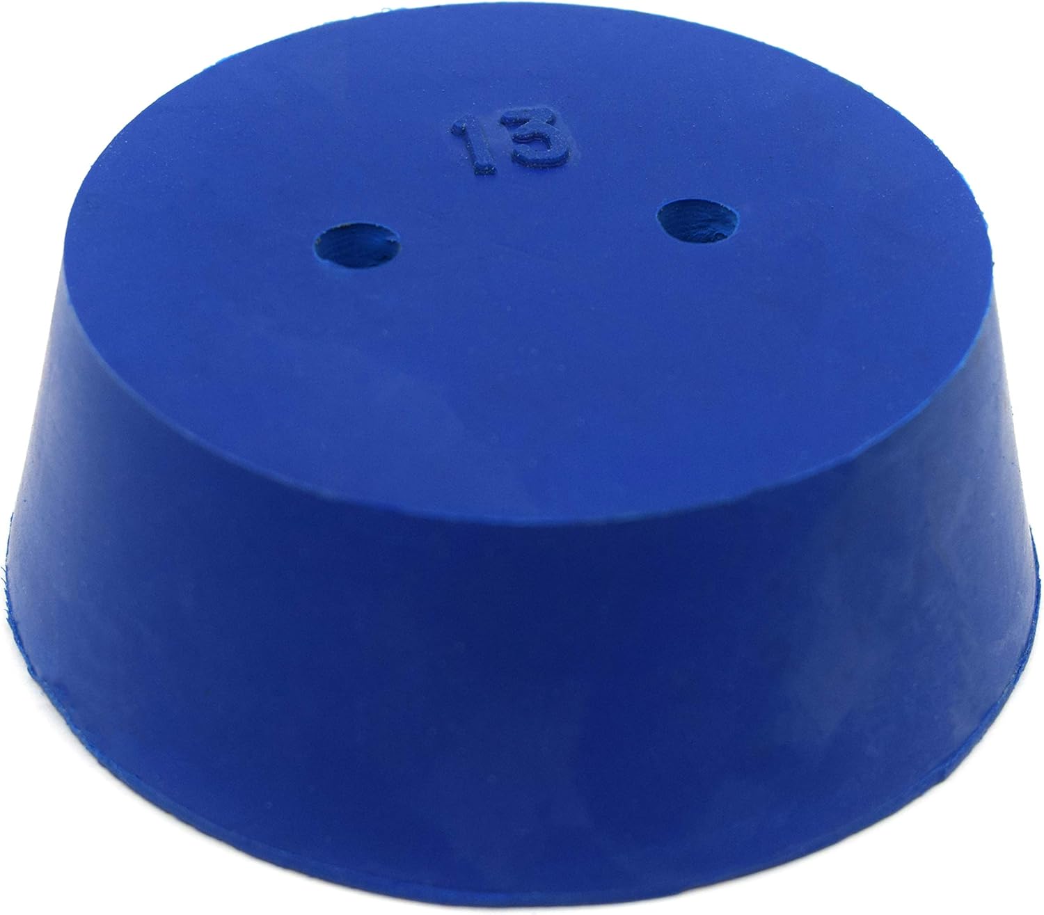 10PK Neoprene Stoppers, 2 Holes - ASTM - Size #13-58mm Bottom, 68mm Top, 25mm Length - Suitable for use with Petroleum, Oils & Most Inorganic Acids and Bases - Eisco Labs