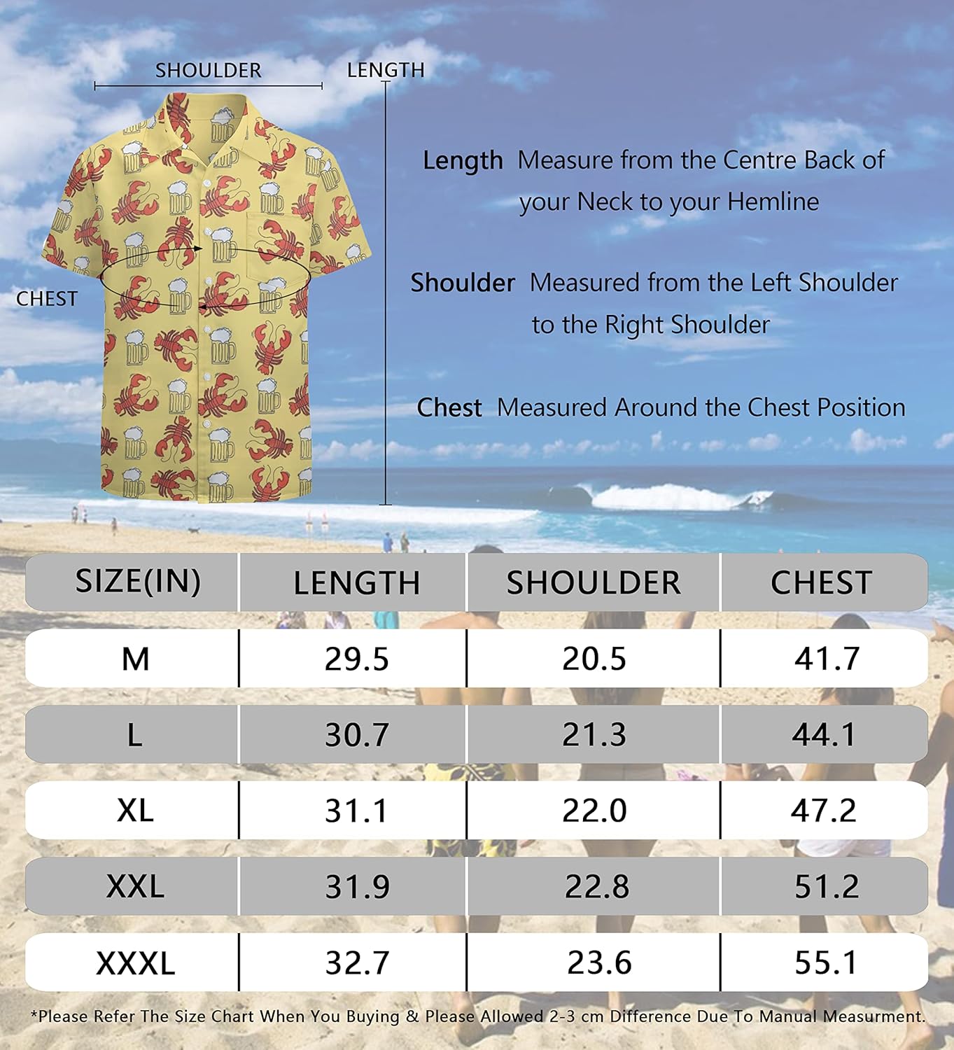 Men's Crawfish Shirts Novelty Button Up Shirt Beer Hawaiian Shirt Yellow XXXL - Image 7