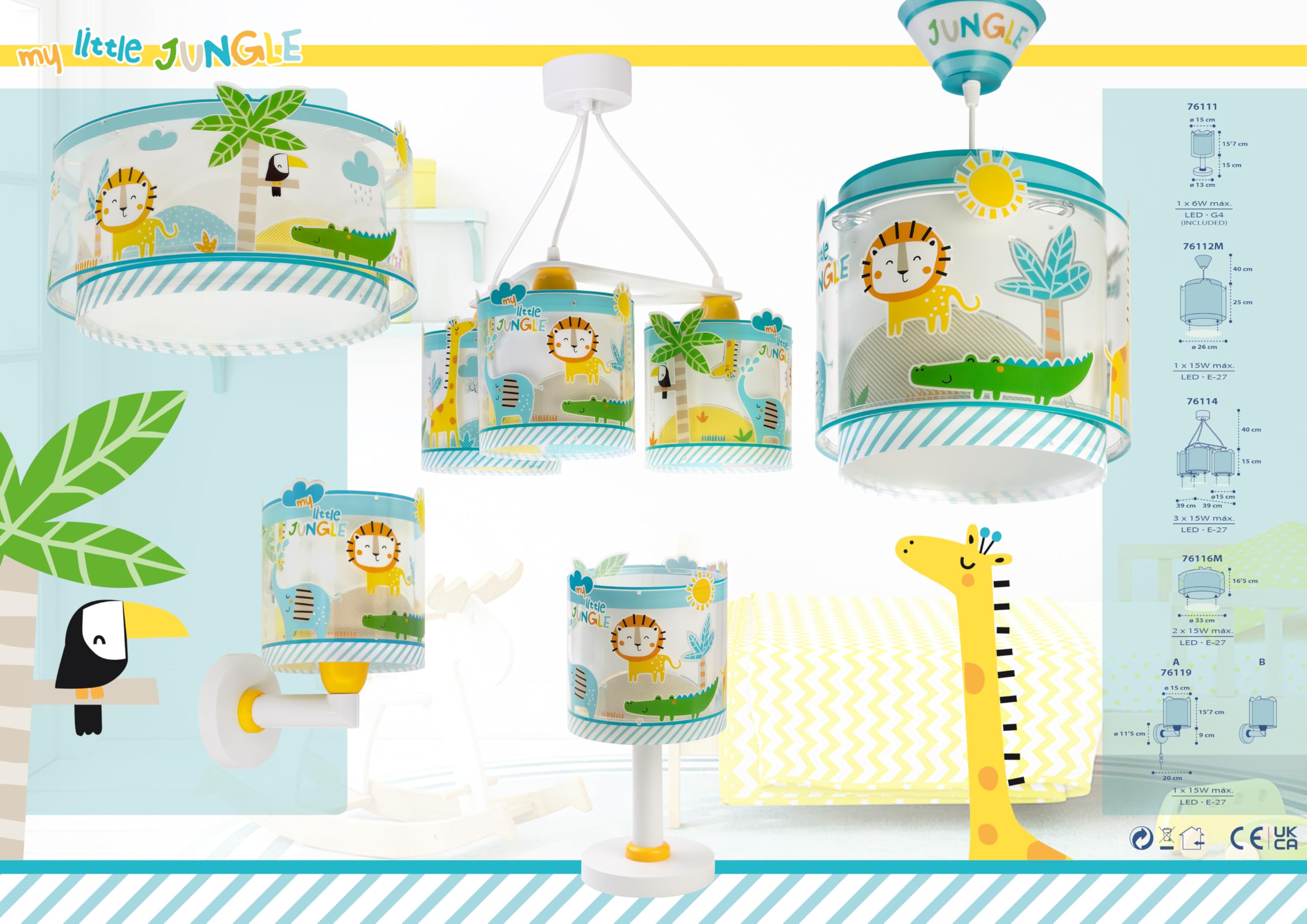 Dziecięca lampa sufitowa Dalber z 3 źródłami światła My Little Jungle Jungle Animals