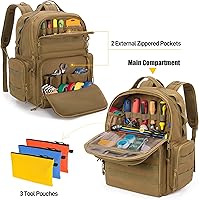 Vista 3 de Tool Bag Backpack for Men with 3 Tool Pouches, Heavy-Duty Tool Storage Organizer Bag with Padded Shoulder & Waist Support, Tactical Work Tool Bag