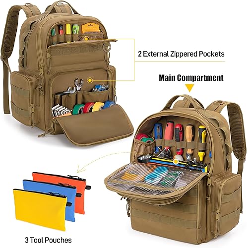 Miniatura 3 de Mochila de herramientas para hombres con 3 bolsas de herramientas, bolsa organizadora de almacenamiento de herramientas de alta resistencia con