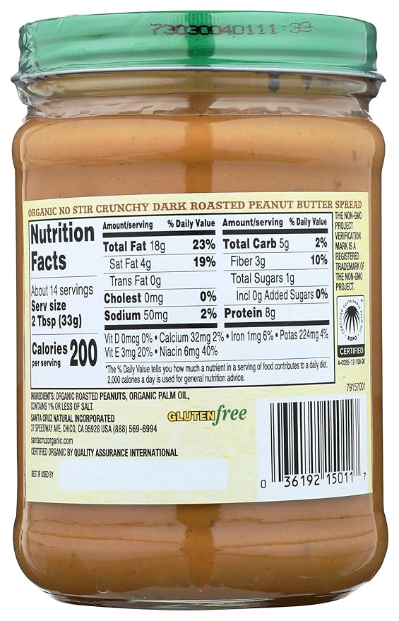 Mantequilla de Maní Orgánica Santa Cruz Dark Roasted 16 oz (Pack de 6) miniatura 2