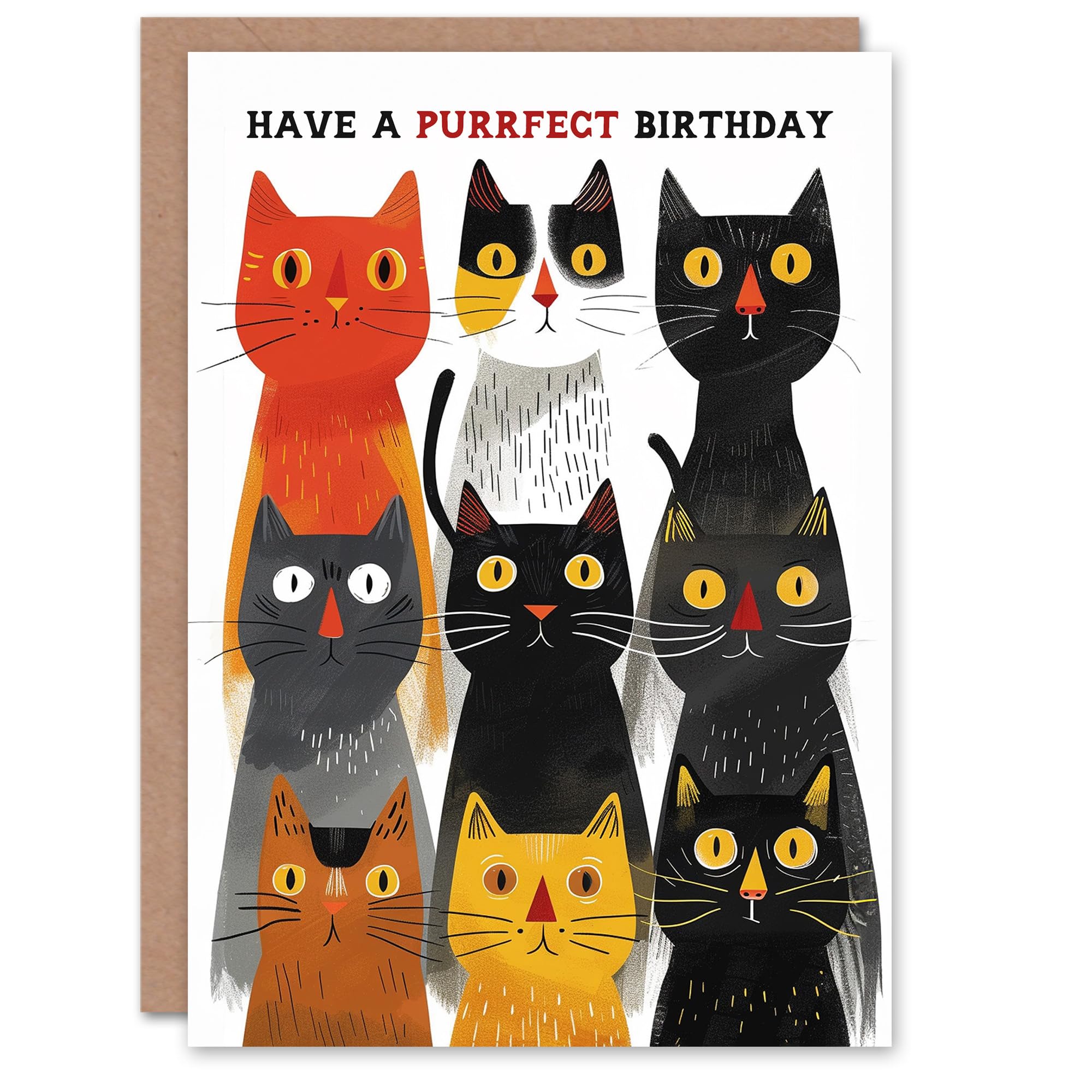 Artery8 Multi Cat Lover Nine Kittens Fun Design Purrfect Pun Birthday Card