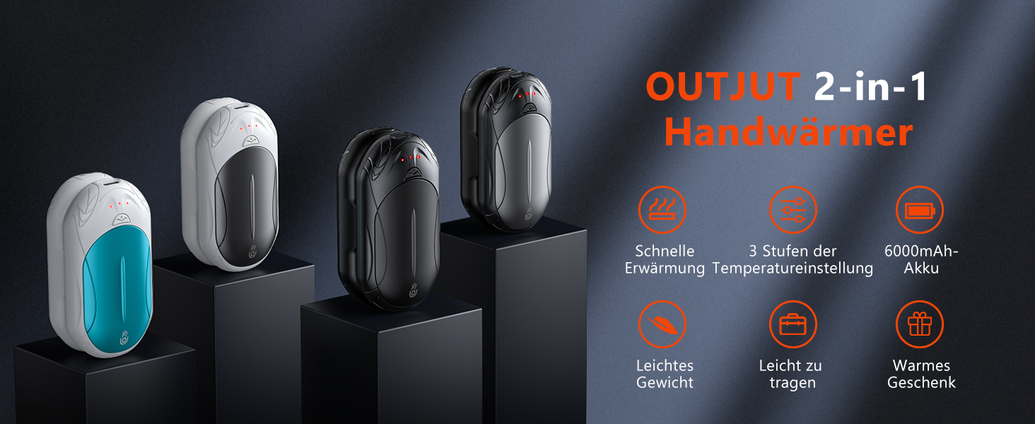 OUTJUT Elektrische Handwärmer – 2er Set, 6000mAh Produktbild-Vorschau 2