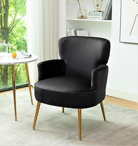 Miniatura 10 de Silla decorativa de terciopelo de moda con patas de metal dorado, sillón tapizado para espacios pequeños a medianos, sala de estar moderna,