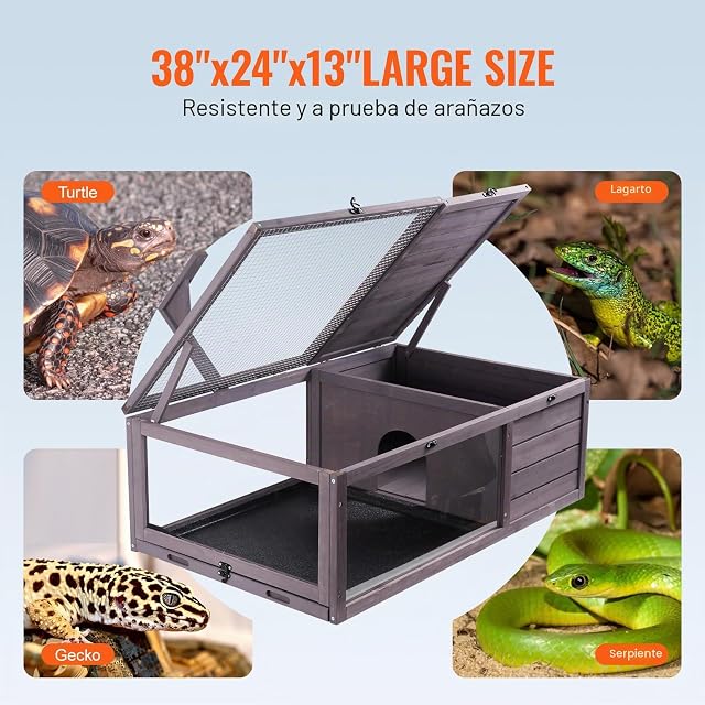 Foto 6 de 8 de VEVOR Casa para Tortugas 96,5x61x33 cm Hábitat de Tortugas Interior Exterior Caseta de Madera para Tortugas…