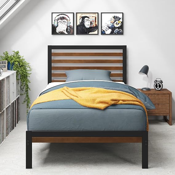 Zinus Kai Bamboo and Metal Platform Bed Frame with Headboard, Brown, Twin | No Box Spring Needed, Durable Construction, Minimalist Modern Design, Easy Assembly