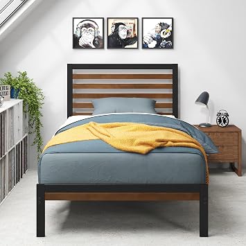 Zinus Kai Bamboo and Metal Platform Bed Frame with Headboard, Brown, Twin | No Box Spring Needed, Durable Construction, Minimalist Modern Design, Easy Assembly