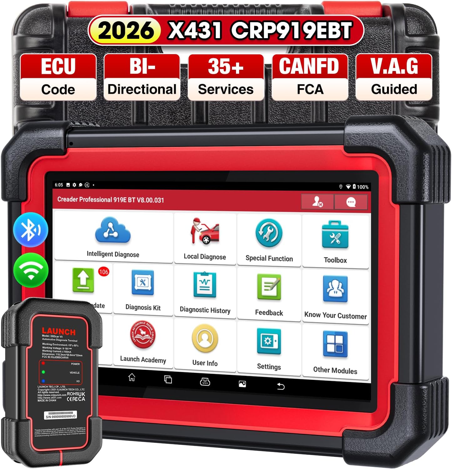 X431 CRP919EBT OBD2 Scanner, Advanced Wireless Bluetooth Bidirectional Scan Tool, ECU Code, CANFD/DOIP, FCA AutoAuth, 35+ Resets, VAG Guided, All Systems for all Vehicles, Upgraded of CRP919E