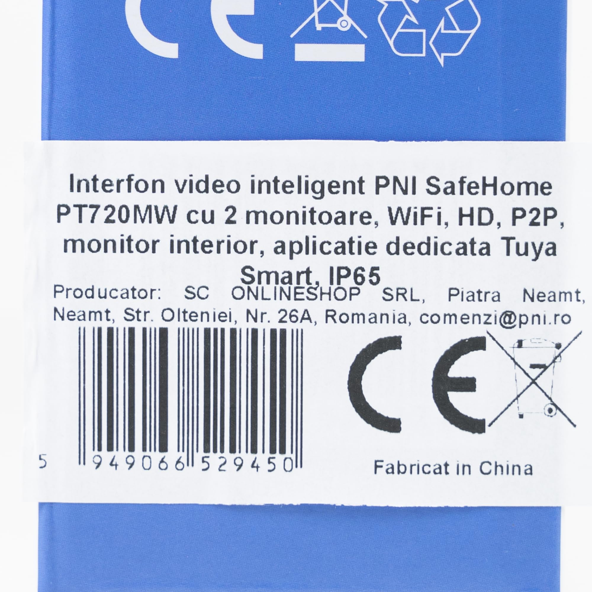 PNI Videocitofono intelligente con 2 monitor SafeHome PT720MW WiFi HD, P2P