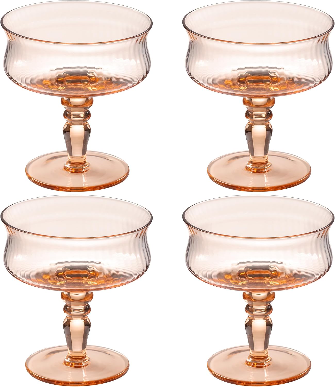 Karma, Vintage Coupe Glasses Set of 4 6oz, Vintage Glassware Drinking Cups Set of 4, Heirloom Rose