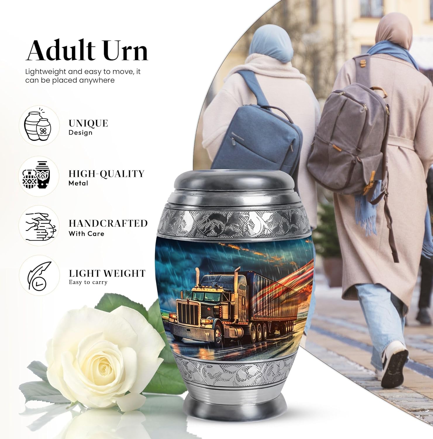 Truck Urn for Ashes Adult Male - Large Funeral Urn for Human Ashes Adult Female - Cremation Urns for Women & Men - 10 Inch - Blue Decorative Urns with Lids