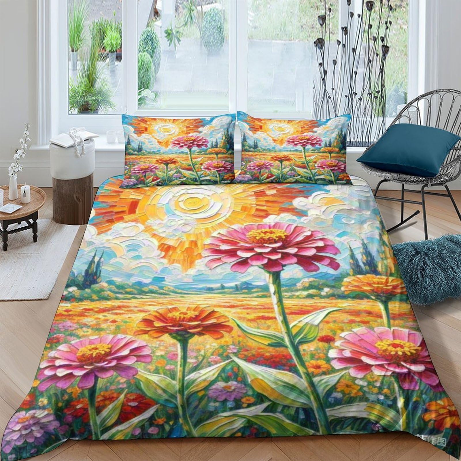 Housse de couette Zinnia Elegans 3D pour la chambre des enfants et ados qui aiment la nature