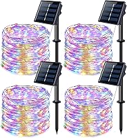Vista 12 de JMEXSUSS Paquete de 2 luces solares de Navidad impermeables para exteriores, 100 LED de 33 pies, color blanco cálido y multicolor, luces solares